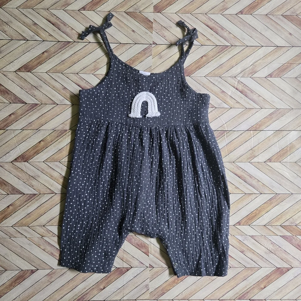 Baby Girl Polka Dot Bubble Rainbow Blue Jumper Bow Sleeve Onepiece Jumpsuit 6-9M